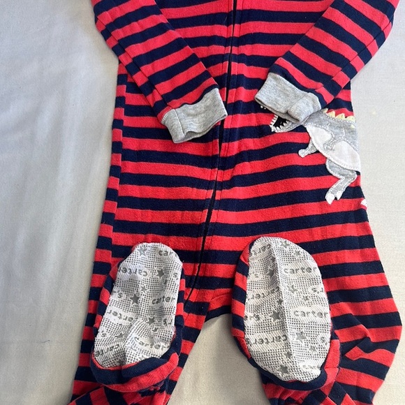 Carter's - Red and Navy Striped Onesie Sleeper with Dinosaur design - Picture 5 of 5